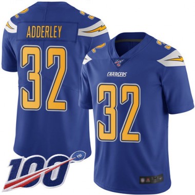 Los Angeles Chargers NFL Football Nasir Adderley Electric Blue Jersey Men Limited 32 100th Season Rush Vapor Untouchable